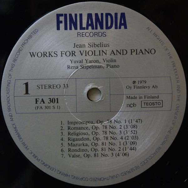 Jean Sibelius - Works For Violin And Piano(LP)