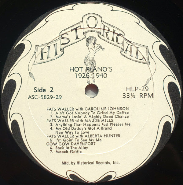 Various - Hot Pianos 1926-1940 (LP, Album, Comp)