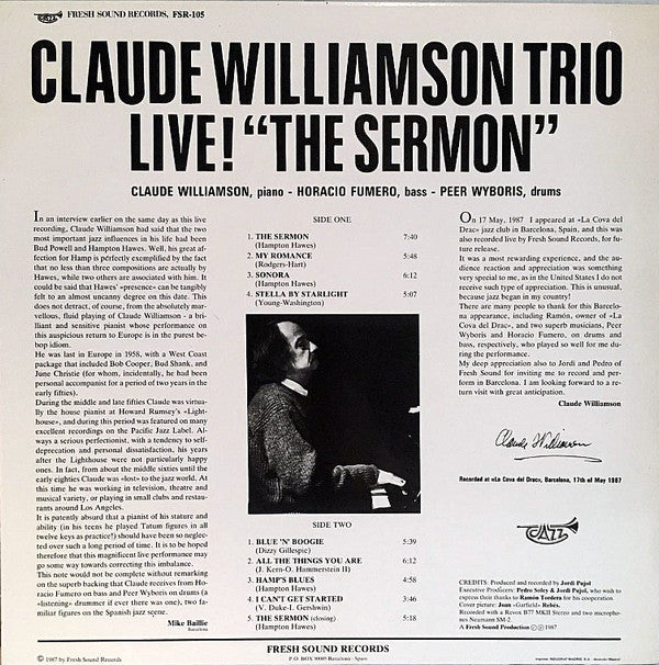 Claude Williamson Trio* - Live! ""The Sermon"" (LP, Album)