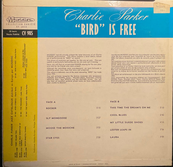 Charlie Parker - ""Bird"" Is Free (LP, Album, Mono, RE)