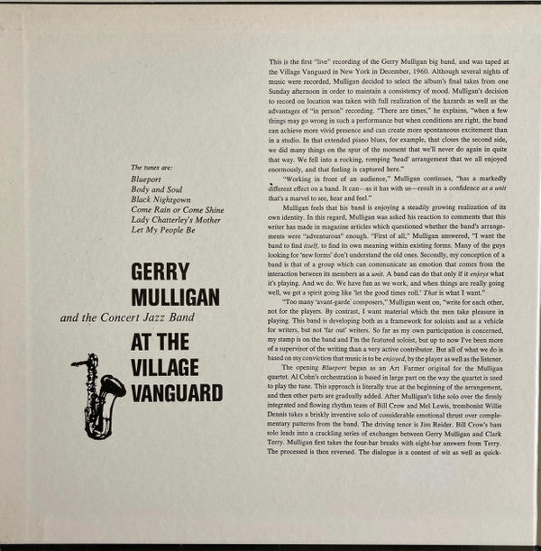 Gerry Mulligan & The Concert Jazz Band - At The Village Vanguard(LP...