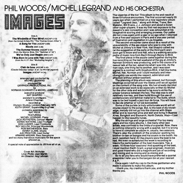 Phil Woods / Michel Legrand And Orchestra* - Images (LP, Album)