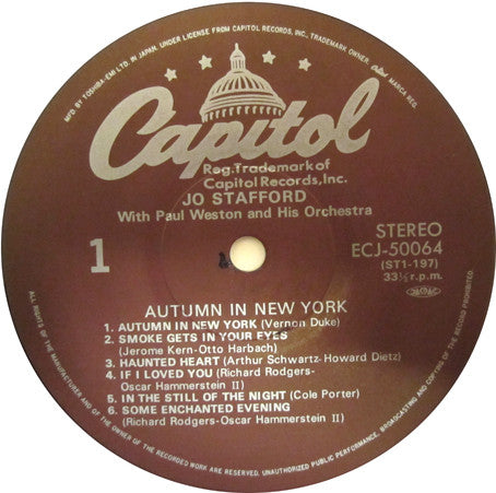 Jo Stafford - Autumn In New York (LP, Album, RE)