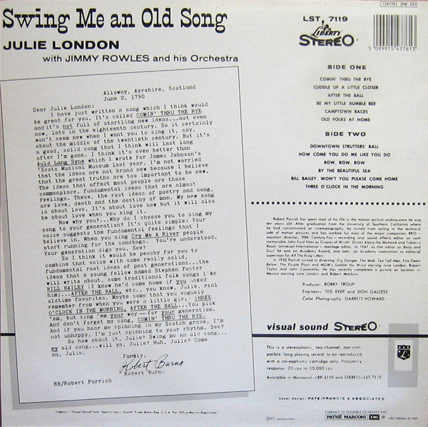 Julie London - Swing Me An Old Song (LP, Album, RE)