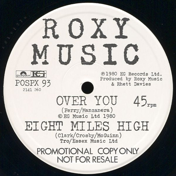 Roxy Music - Over You / Eight Miles High (12"", S/Sided, Num, Promo)