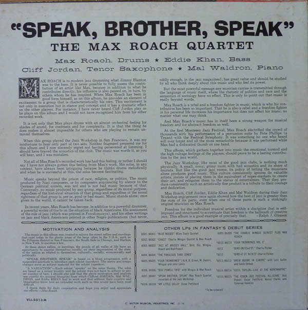 Max Roach Quartet - Speak, Brother, Speak! (LP, Album, Mono, Ltd, RE)