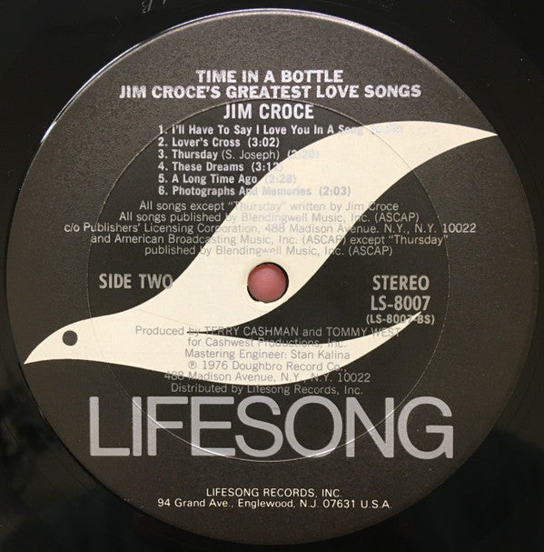 Jim Croce - Time In A Bottle, Jim Croce's Greatest Love Songs(LP, C...