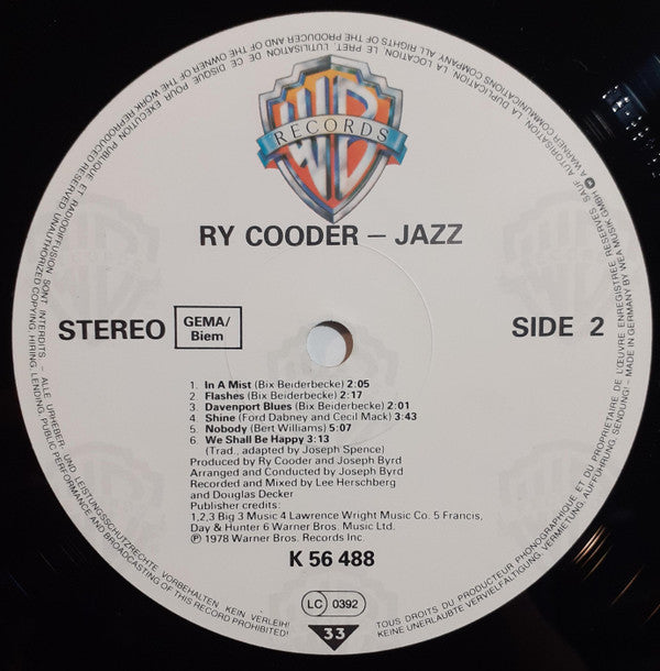 Ry Cooder - Jazz (LP, Album, RE)