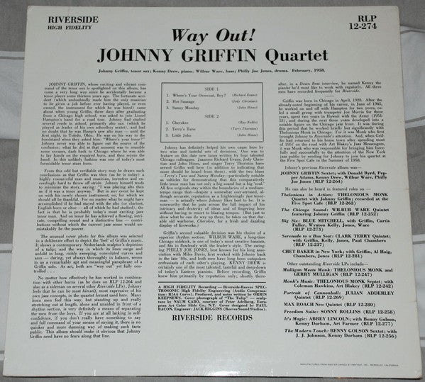 The Johnny Griffin Quartet - Way Out!(LP, Album, Mono, RE)