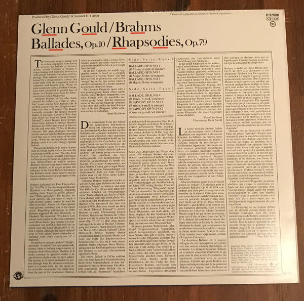 Brahms* - Glenn Gould - Ballades, Op.10, Rhapsodies, Op.79 (LP, Album)
