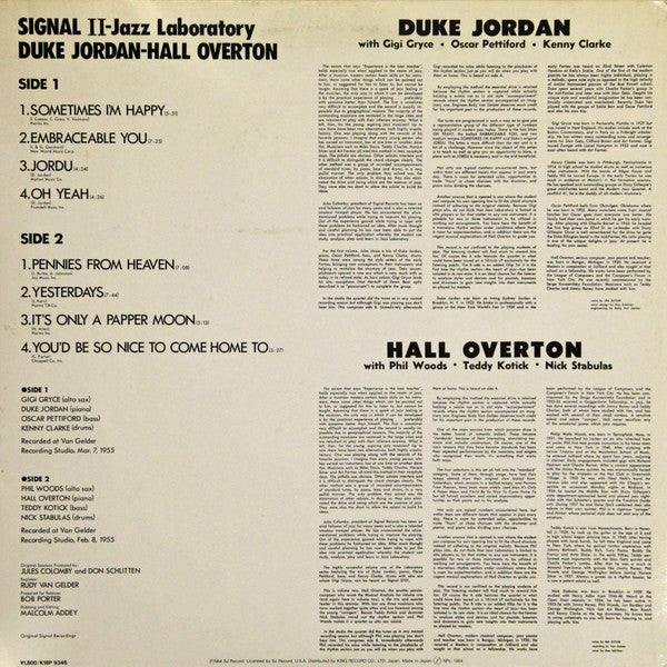 Duke Jordan / Hall Overton - Jazz Laboratory Series (LP, Comp, Mono)
