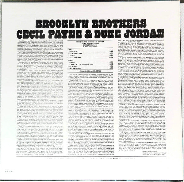 Cecil Payne & Duke Jordan - Brooklyn Brothers (LP)