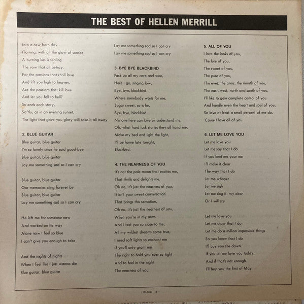 Hellen Merrill* - The Best Of Hellen Merrill (LP, Comp)