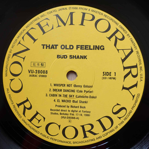 Bud Shank Quartet - That Old Feeling (LP, Promo, Dig)