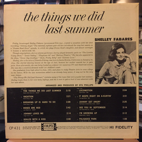 Shelley Fabares - The Things We Did Last Summer (LP, Mono, Promo)